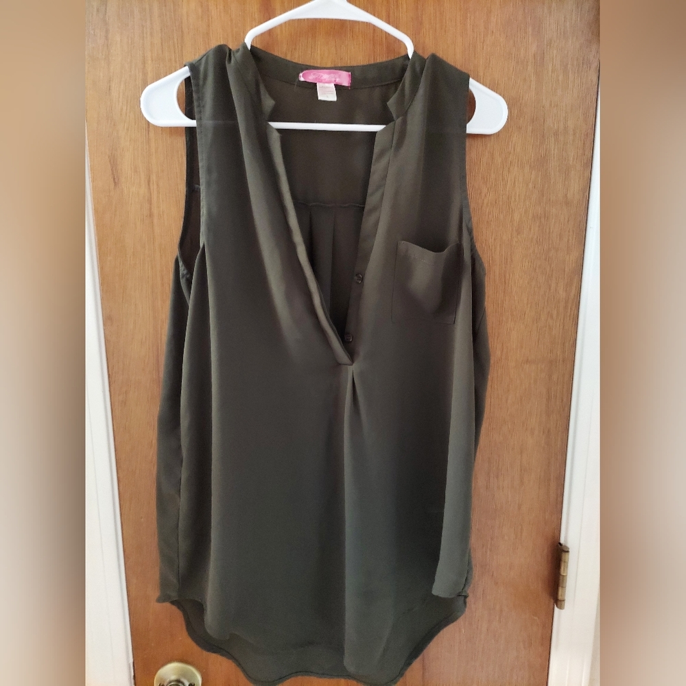 Army green, sheer dress shirt. Size L
